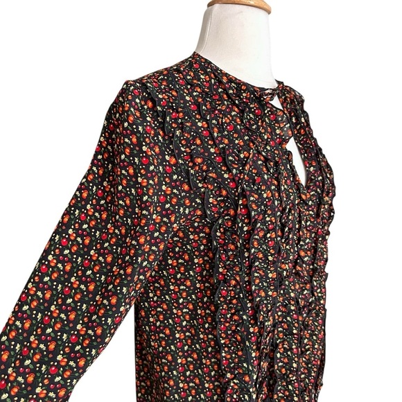 A.P.C. Lillian Ruffle Silk Cherry Print Blouse Cottagecore Vintage Inspired 8 - Picture 7 of 16